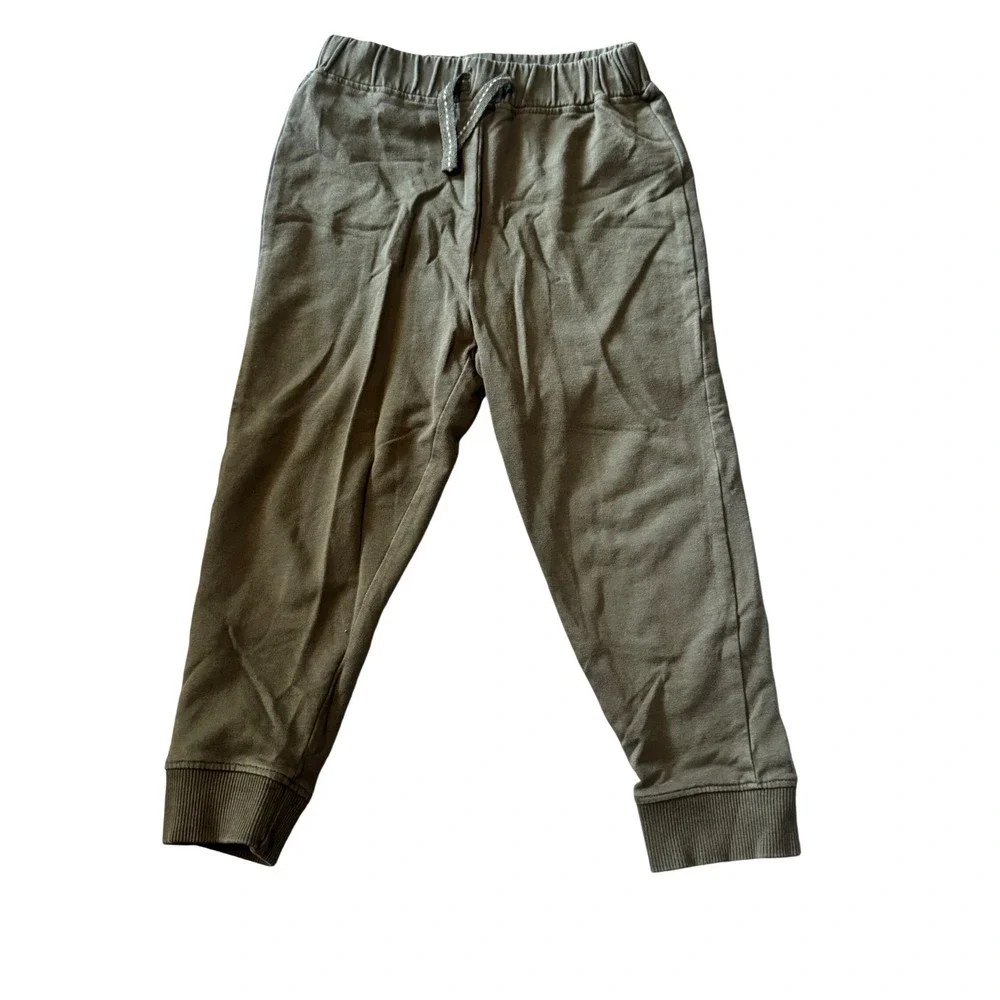 H&M Boys Olive Green Cotton Blend Drawstring Jogger Pants 4T RN75343
